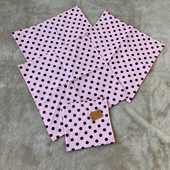 Polka Dot Stripe Square Placemats, 18x18, Pink/Black Reversible, 4 Piece - Picture 4 of 11